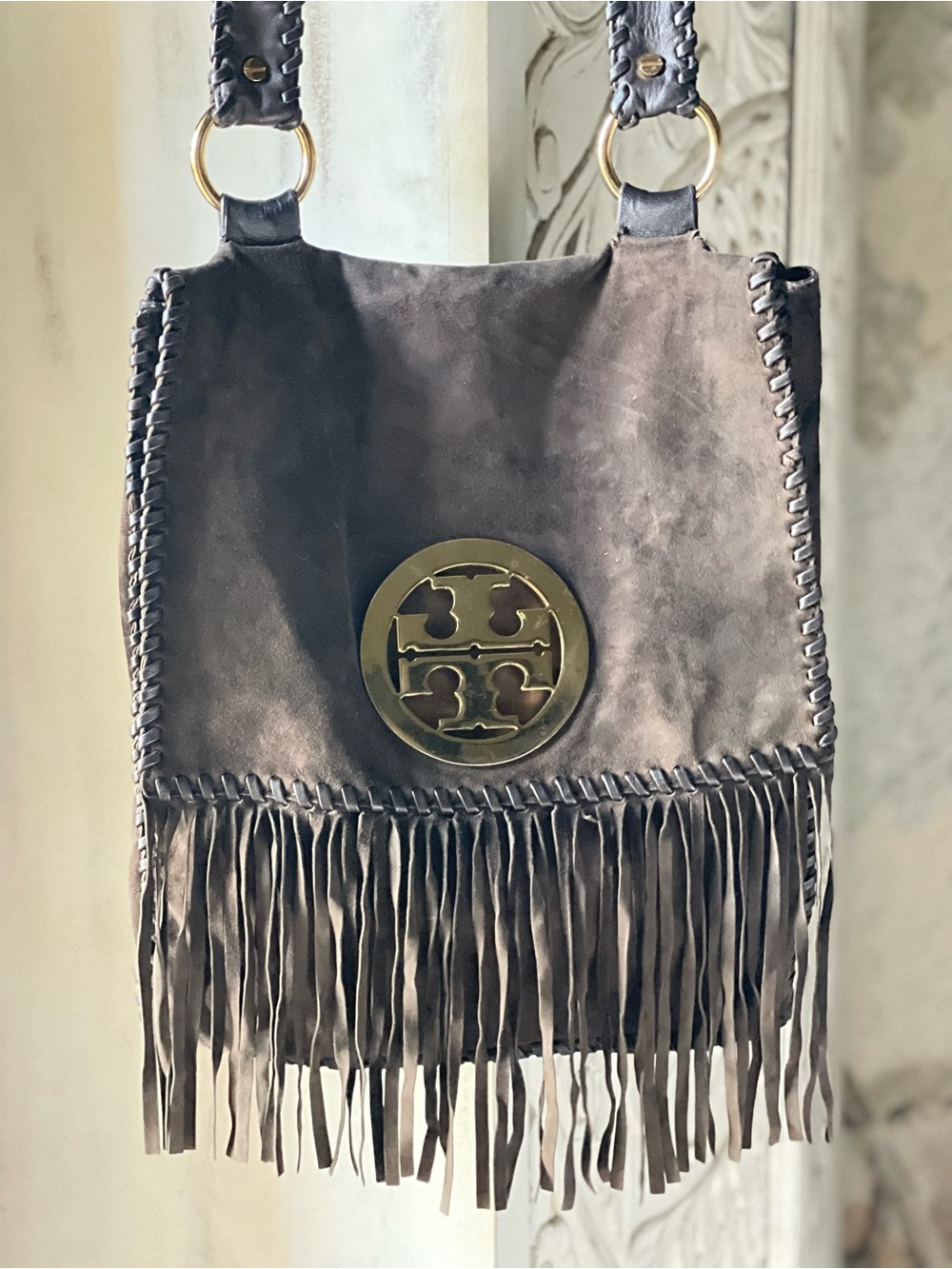 Tory Burch Chocolate Brown Suede Fringe Crossbody Bag